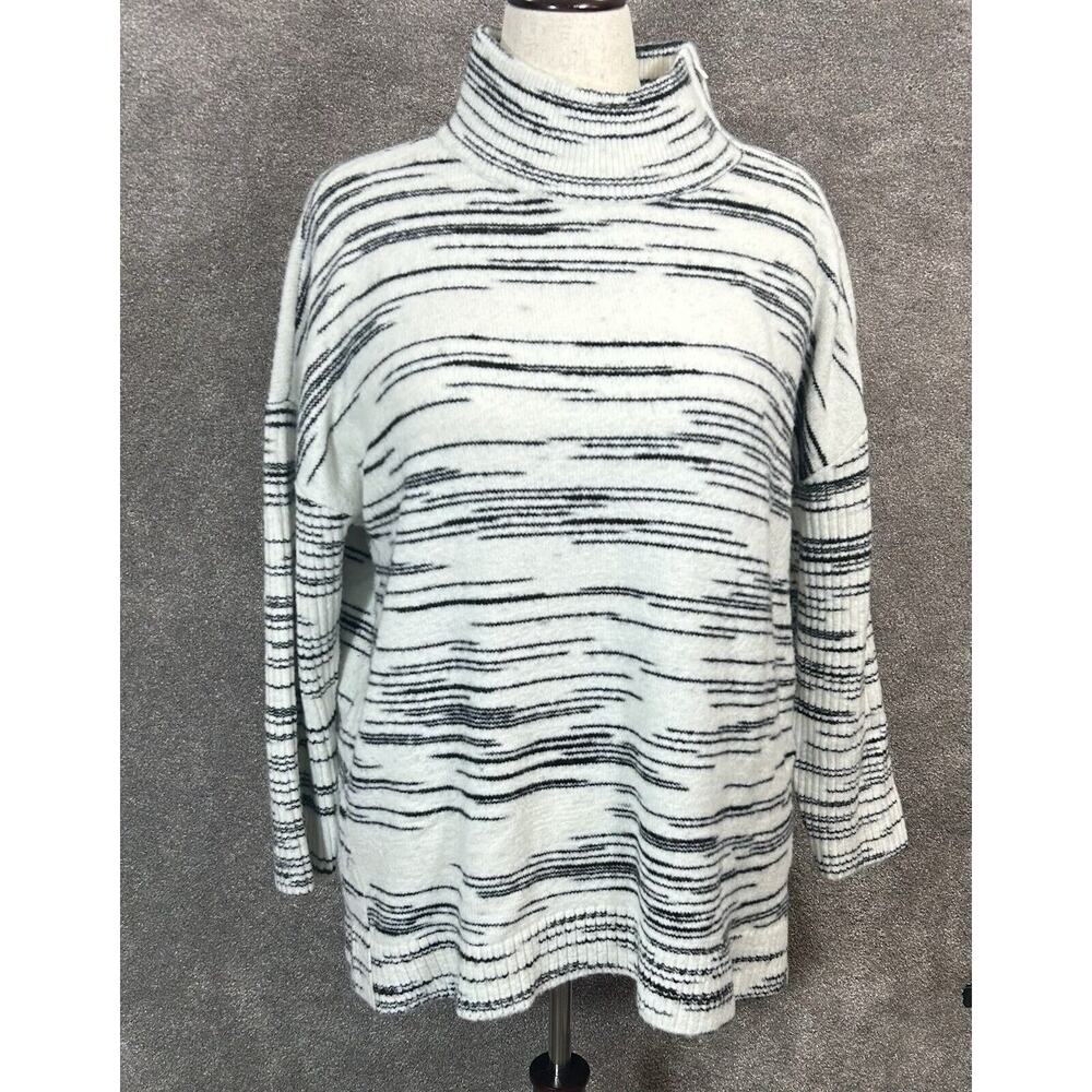 T by Talbots Sweater Womens 2X Black White Turtleneck Zip Shoulder Wool Blend